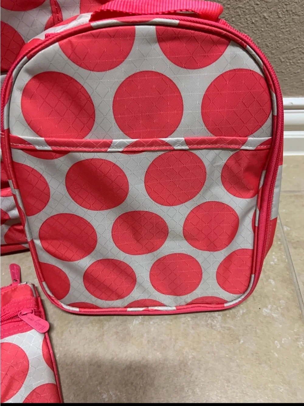 thirty-one Coral Dot Kids Backpack Set - Coral and White
